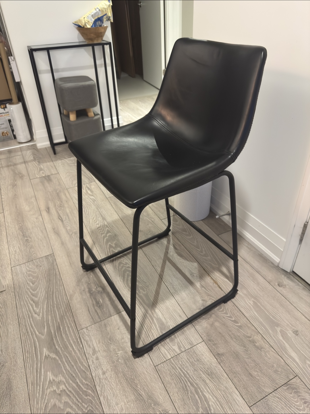 Set of 2 Black Leather Bar Stools with Metal Frame - photo 2