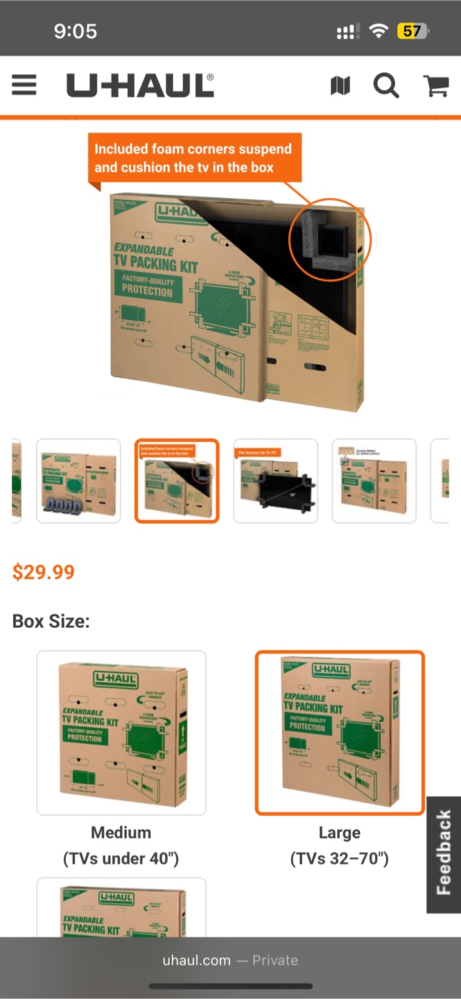 U-Haul Heavy-Duty Expandable TV Moving Box - Large - photo 3