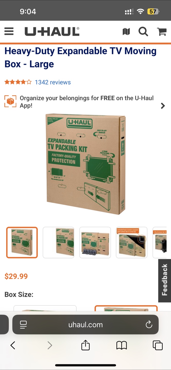 U-Haul Heavy-Duty Expandable TV Moving Box - Large - photo 2
