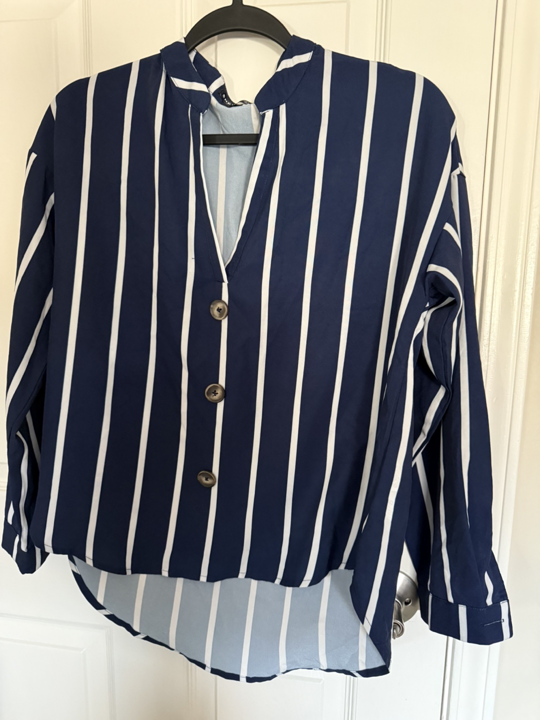 Navy and White Striped Blouse,