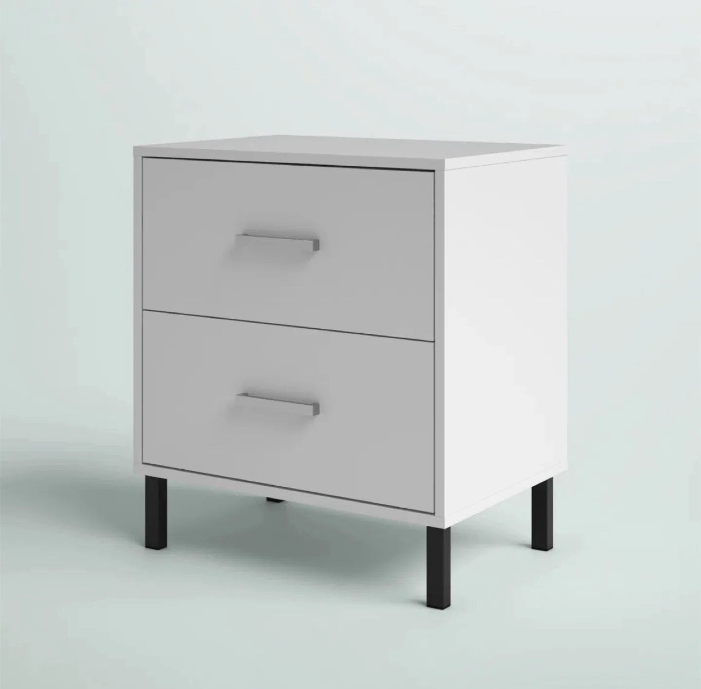 White Two-Drawer Nightstand with Black Legs image indicator(3)