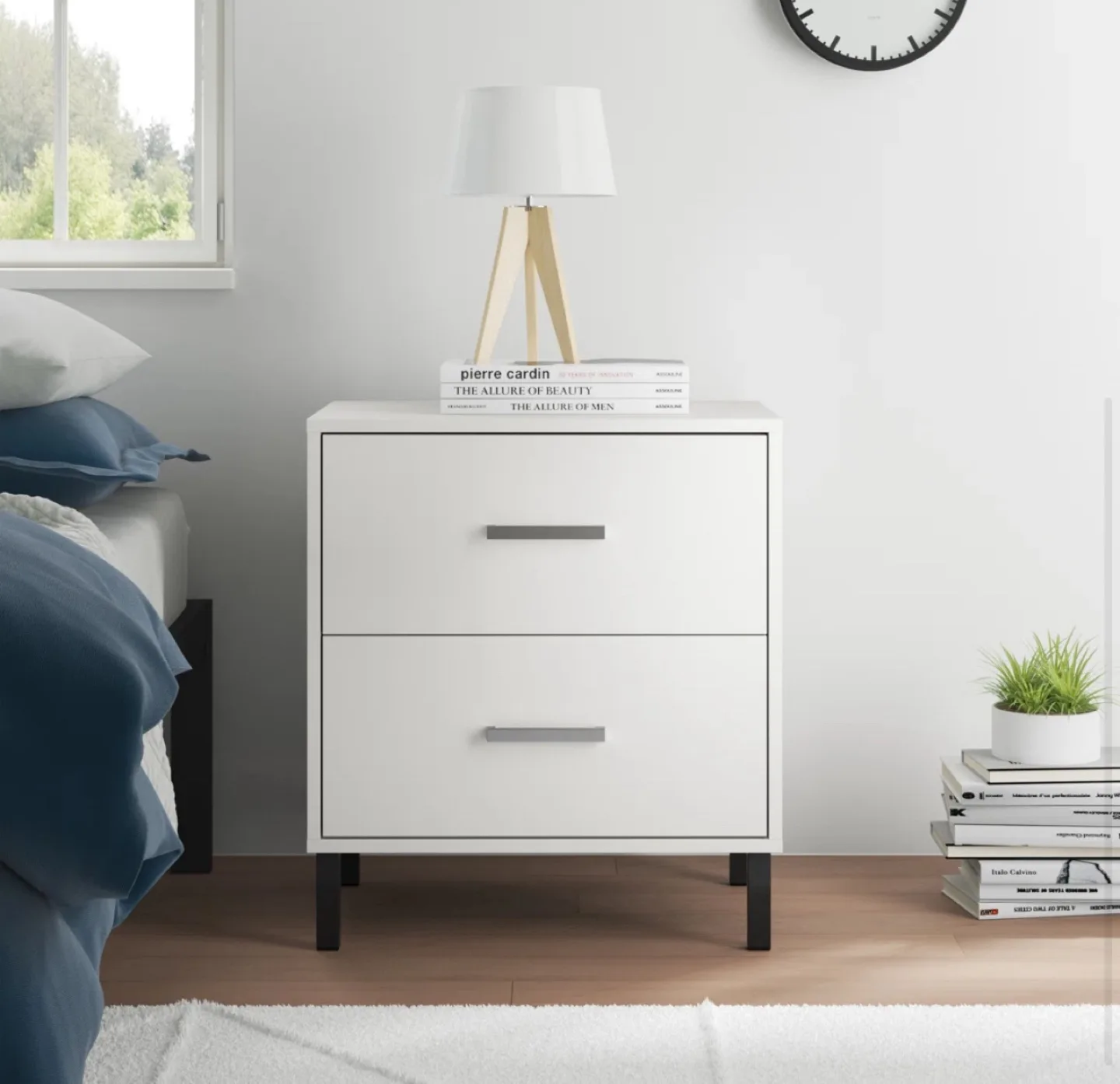 White Two-Drawer Nightstand with Black Legs image indicator(5)