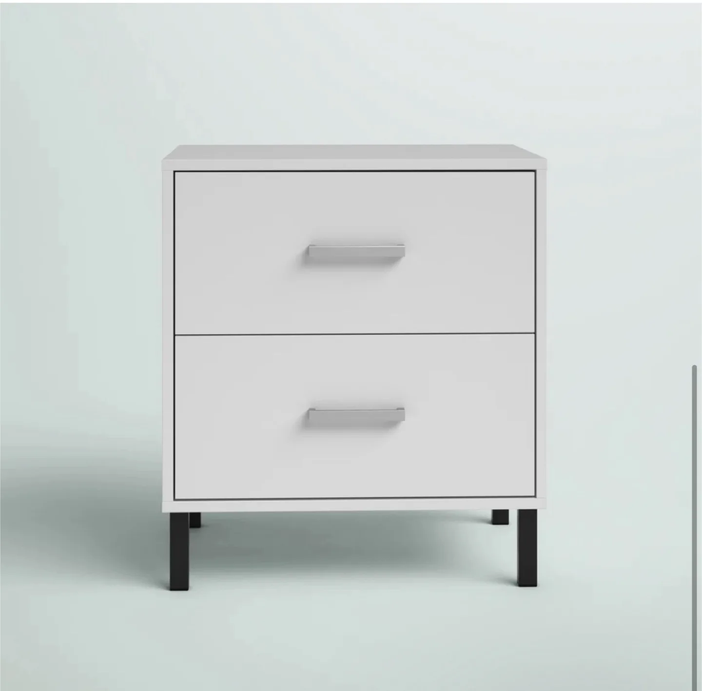 White Two-Drawer Nightstand with Black Legs image indicator(2)