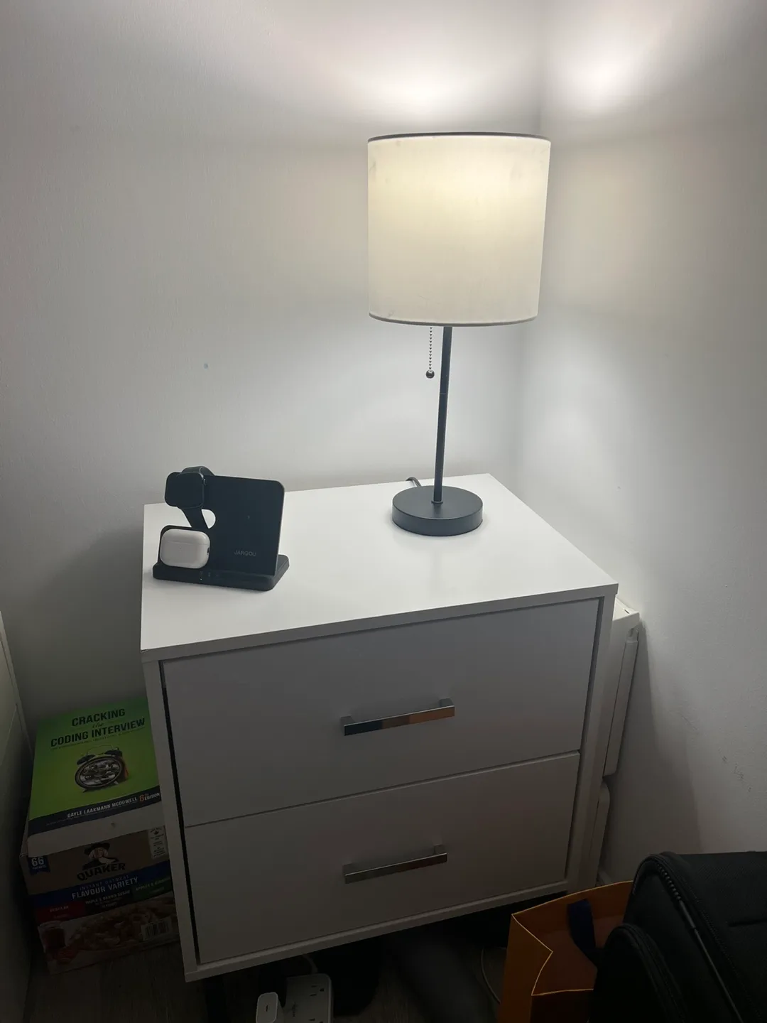 White Two-Drawer Nightstand with Black Legs thumbnail