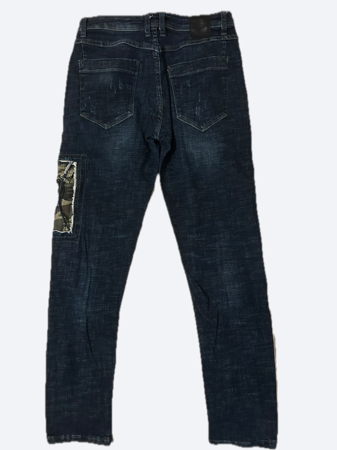 Men's Distressed Denim Jeans with Camo Patch - photo 2
