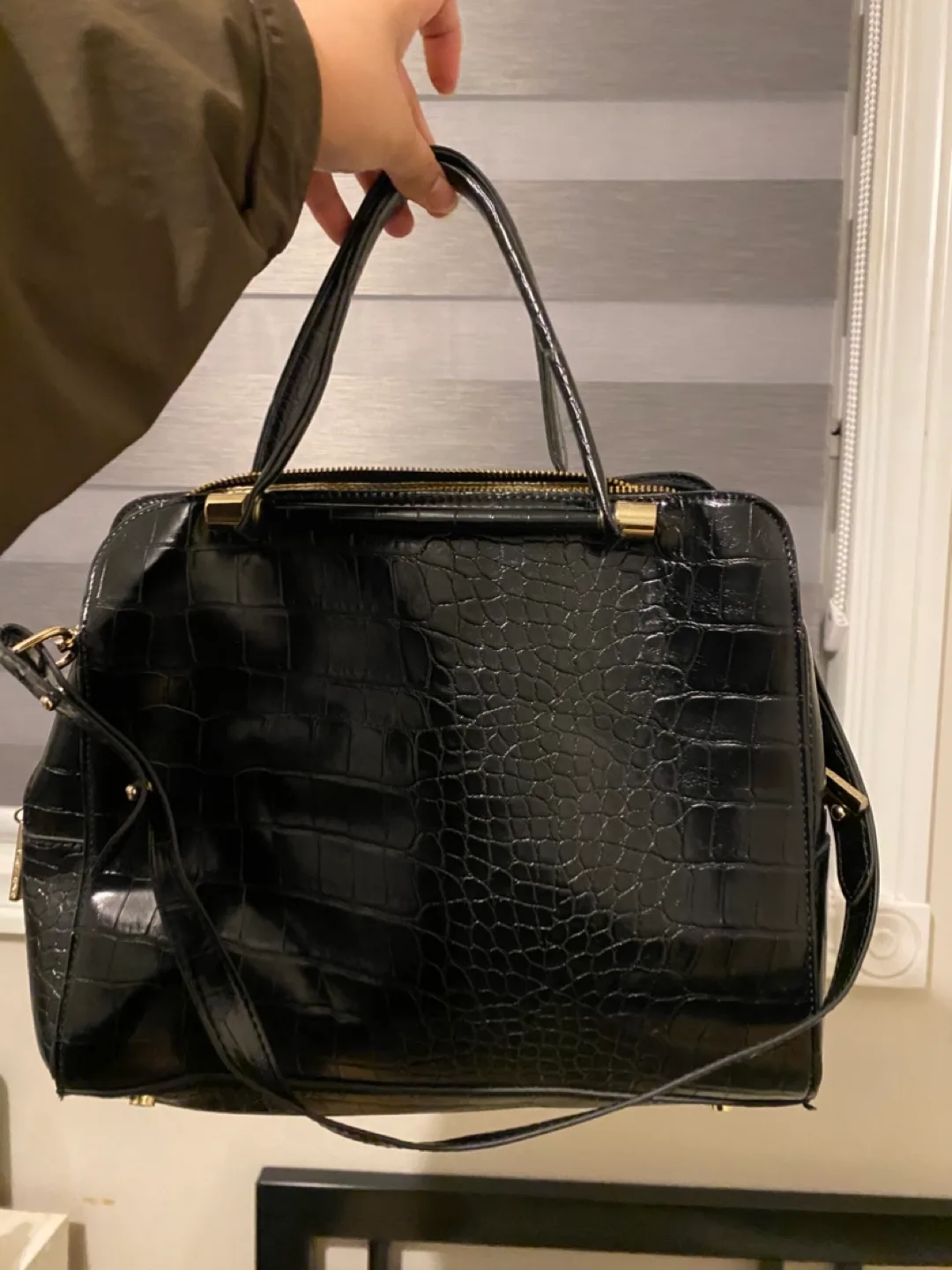 Ivanka Trump Black Crocodile-Embossed Satchel image indicator(5)
