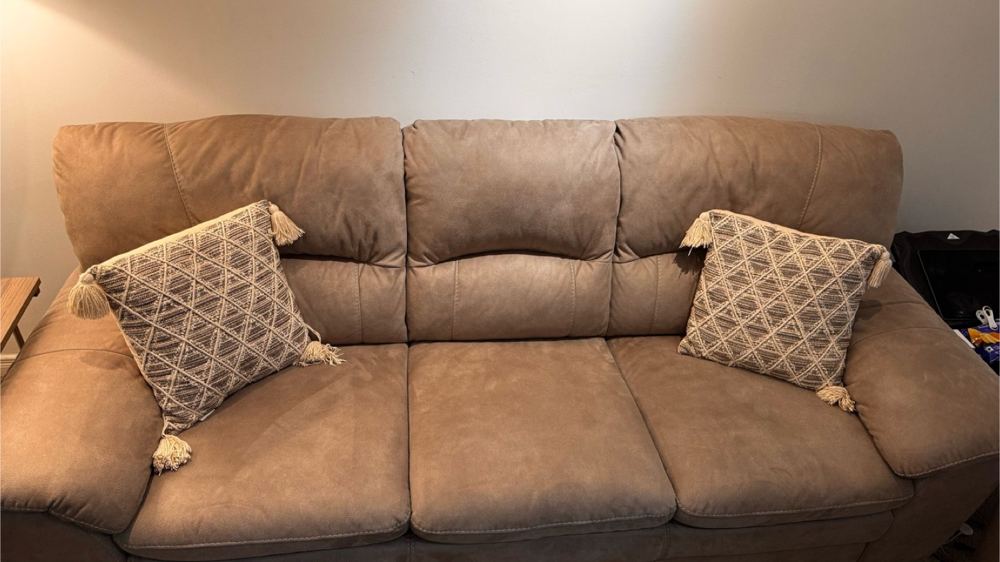 Beige Sofa with Two Throw Pillows - photo 2