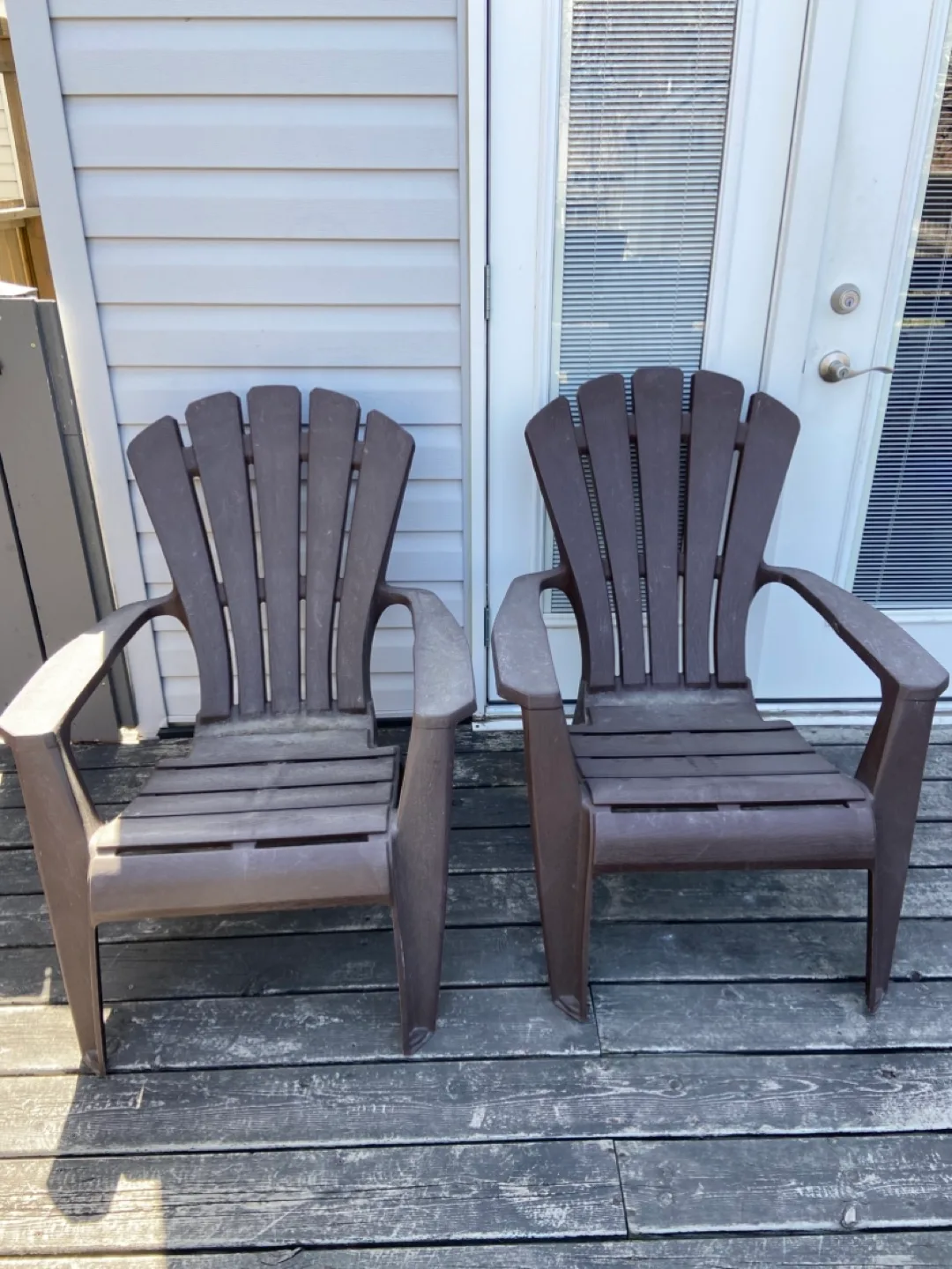 Pair of Brown Plastic Adirondack Chairs thumbnail