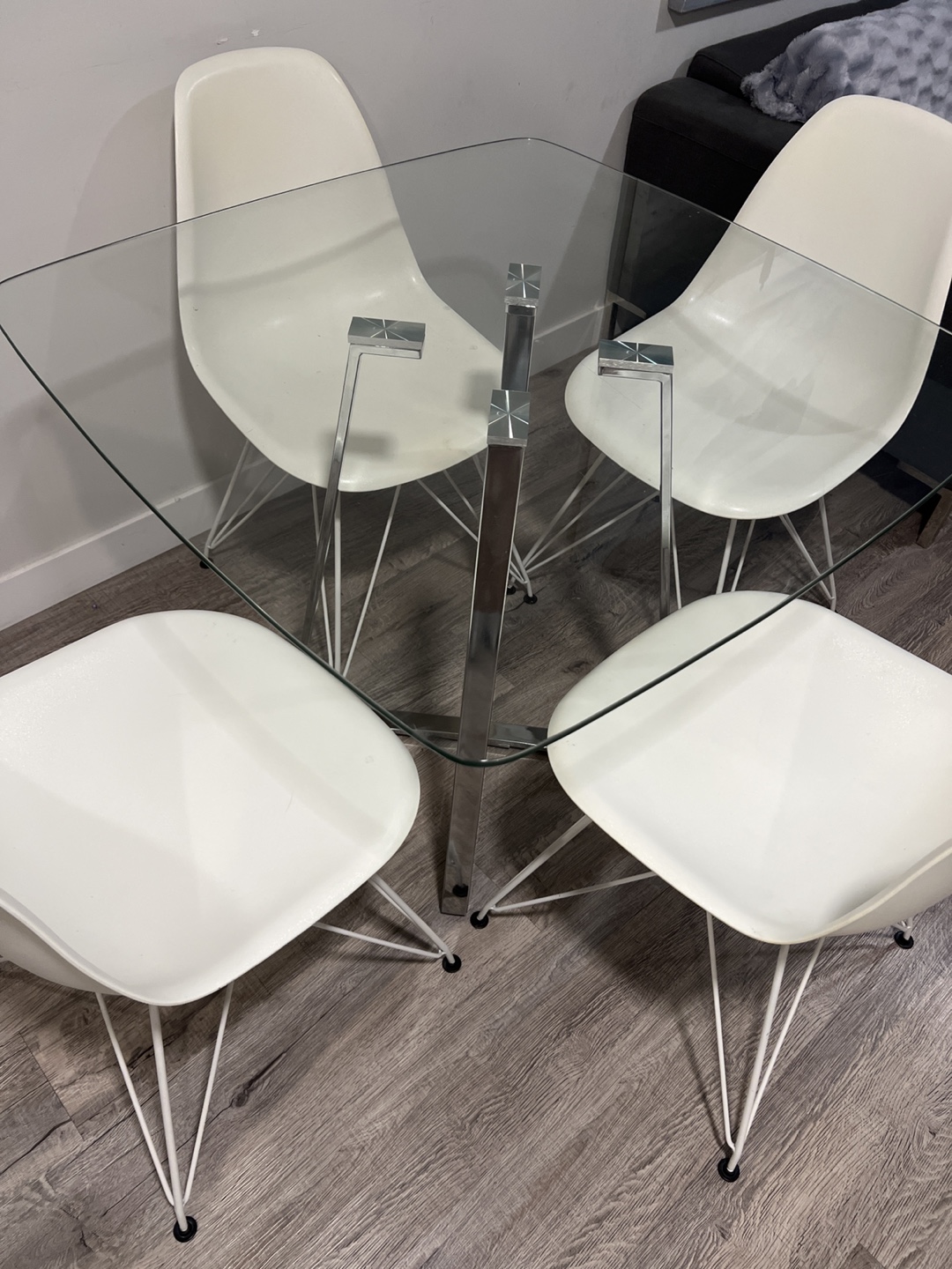 Glass Top Dining Table with Four White Chairs - photo 2