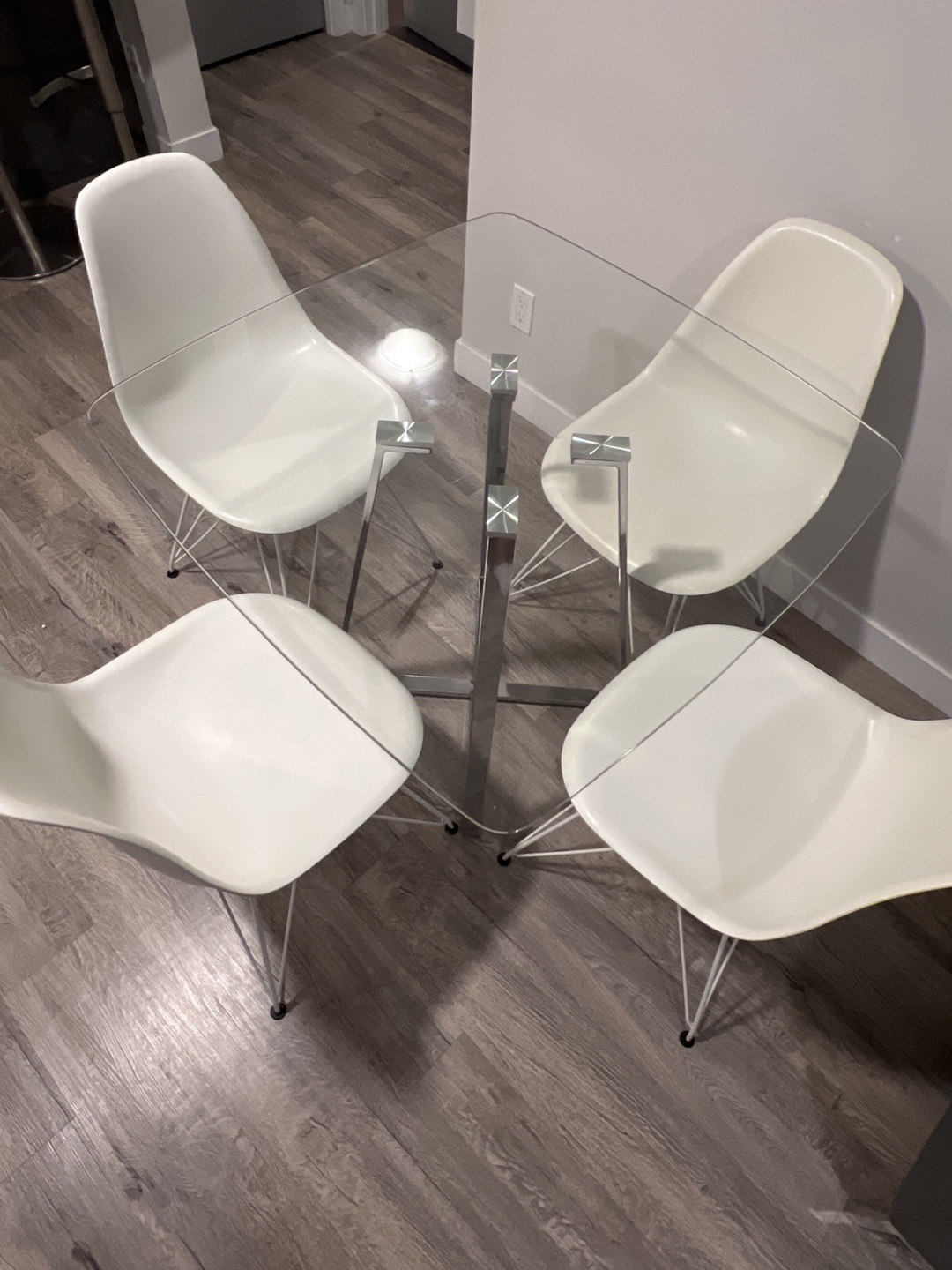 Glass Top Dining Table with Four White Chairs - photo 3