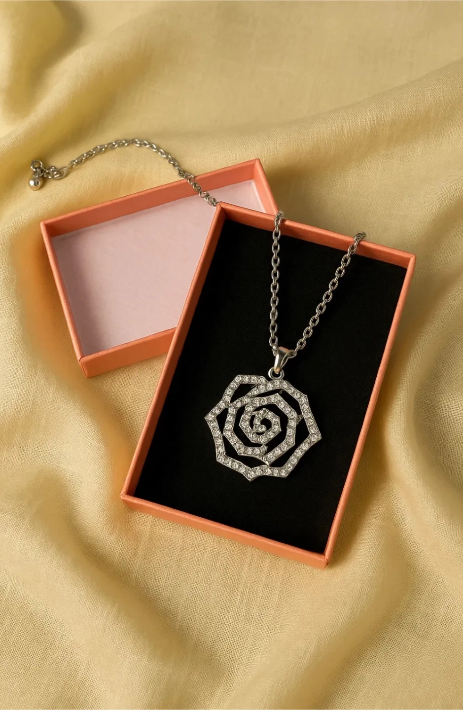 Rose Pendant Necklace with Rhinestones thumbnail