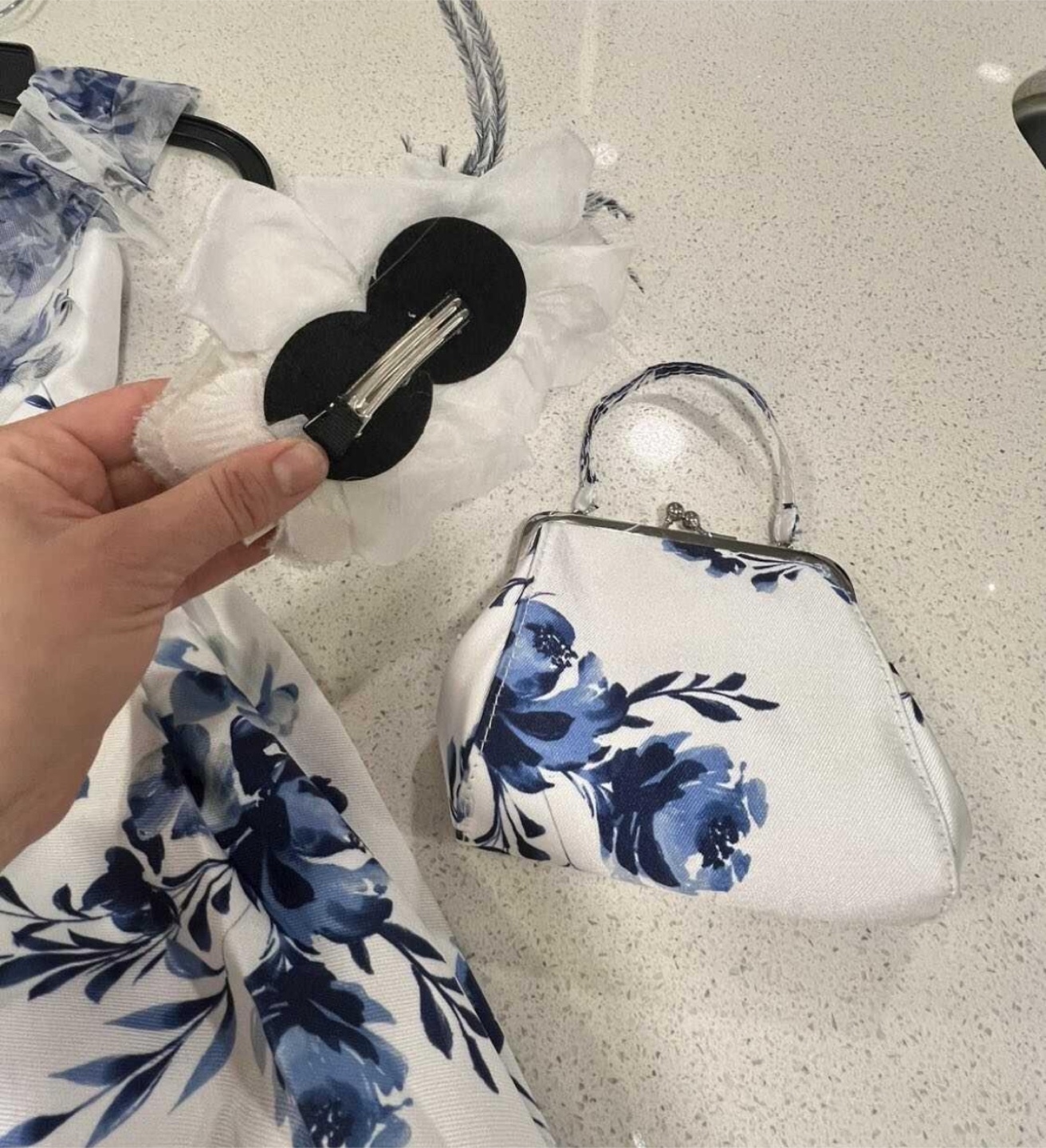 Blue Floral Dress, Purse, and Hair Clip Set. Fits 6-8 yo - photo 3