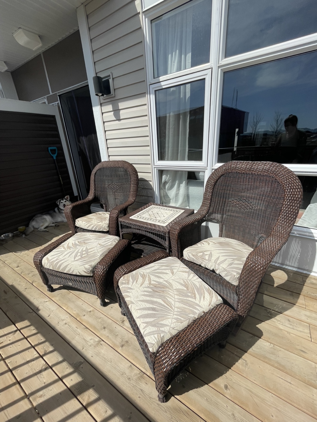 Wicker Patio Furniture Set - 2 Chairs, 2 Ottomans, Table