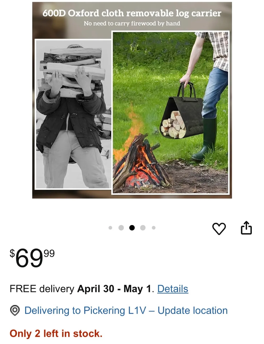 Firewood Holder & Carrier with double handles & Removable Cloth image indicator(4)