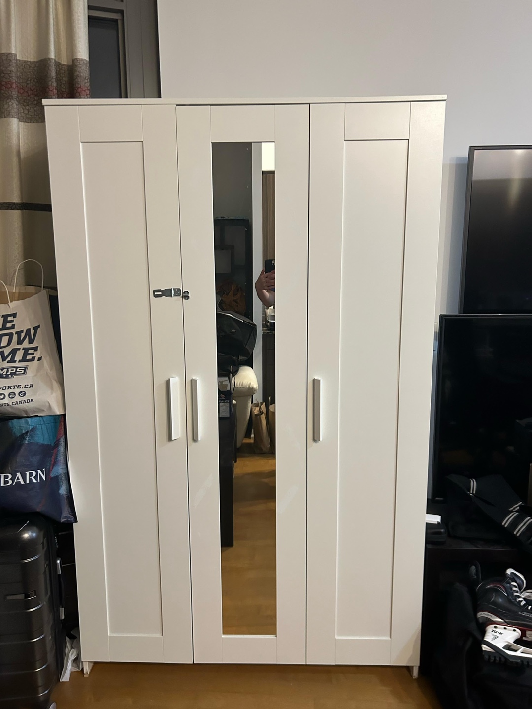 IKEA - White Wardrobe with Mirror & Lock