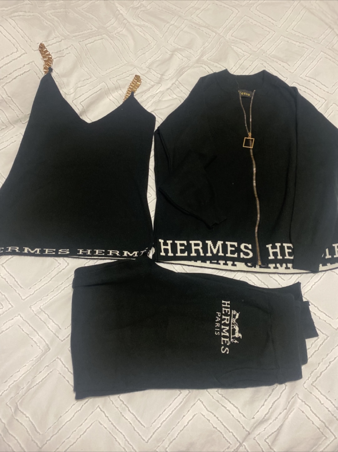 Hermes Paris Black Knit Lounge Set