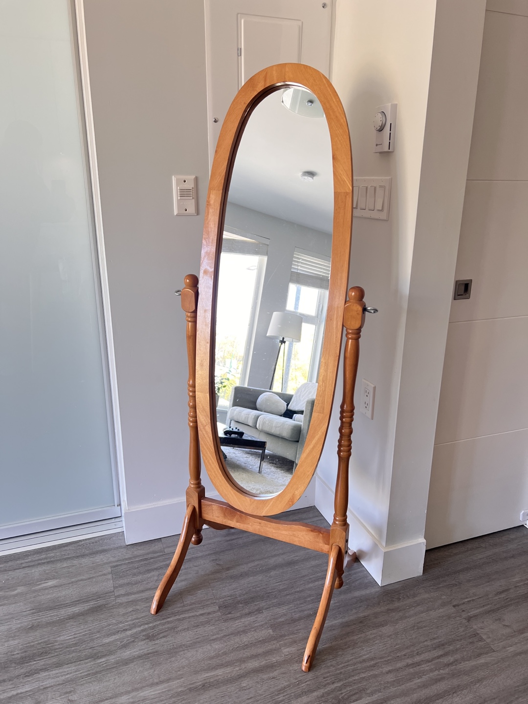 Full-Length Oval Wooden Mirror