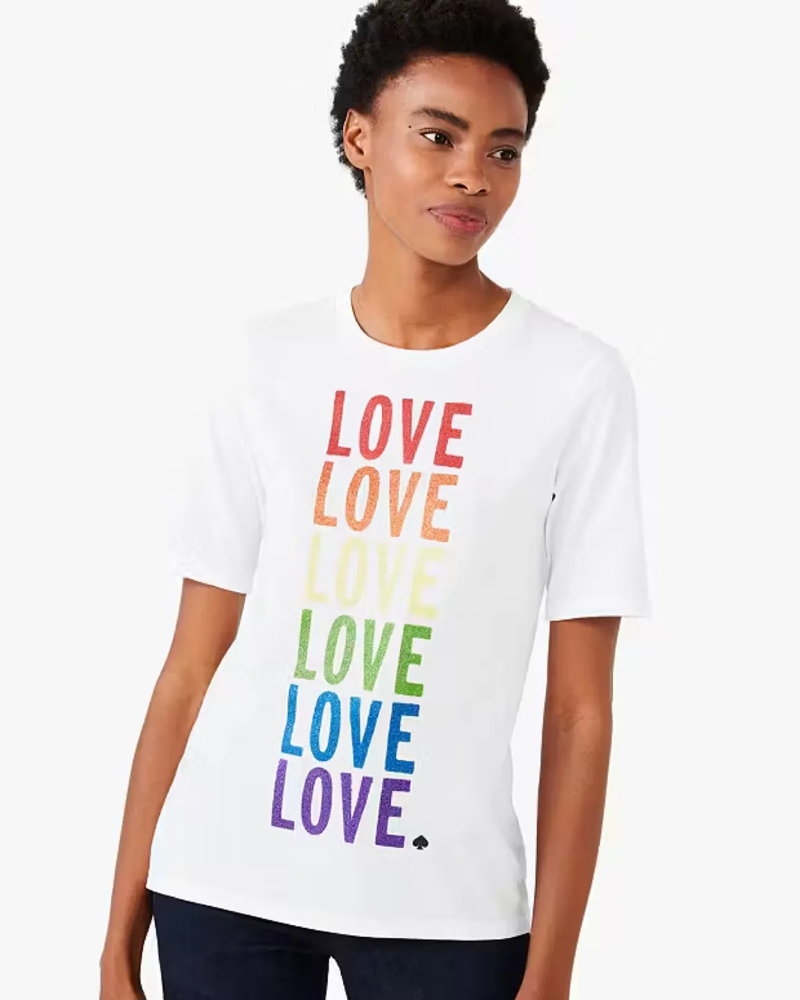 Kate Spade Pride Glitter Rainbow Love Cotton T-Shirt Size M image indicator(3)