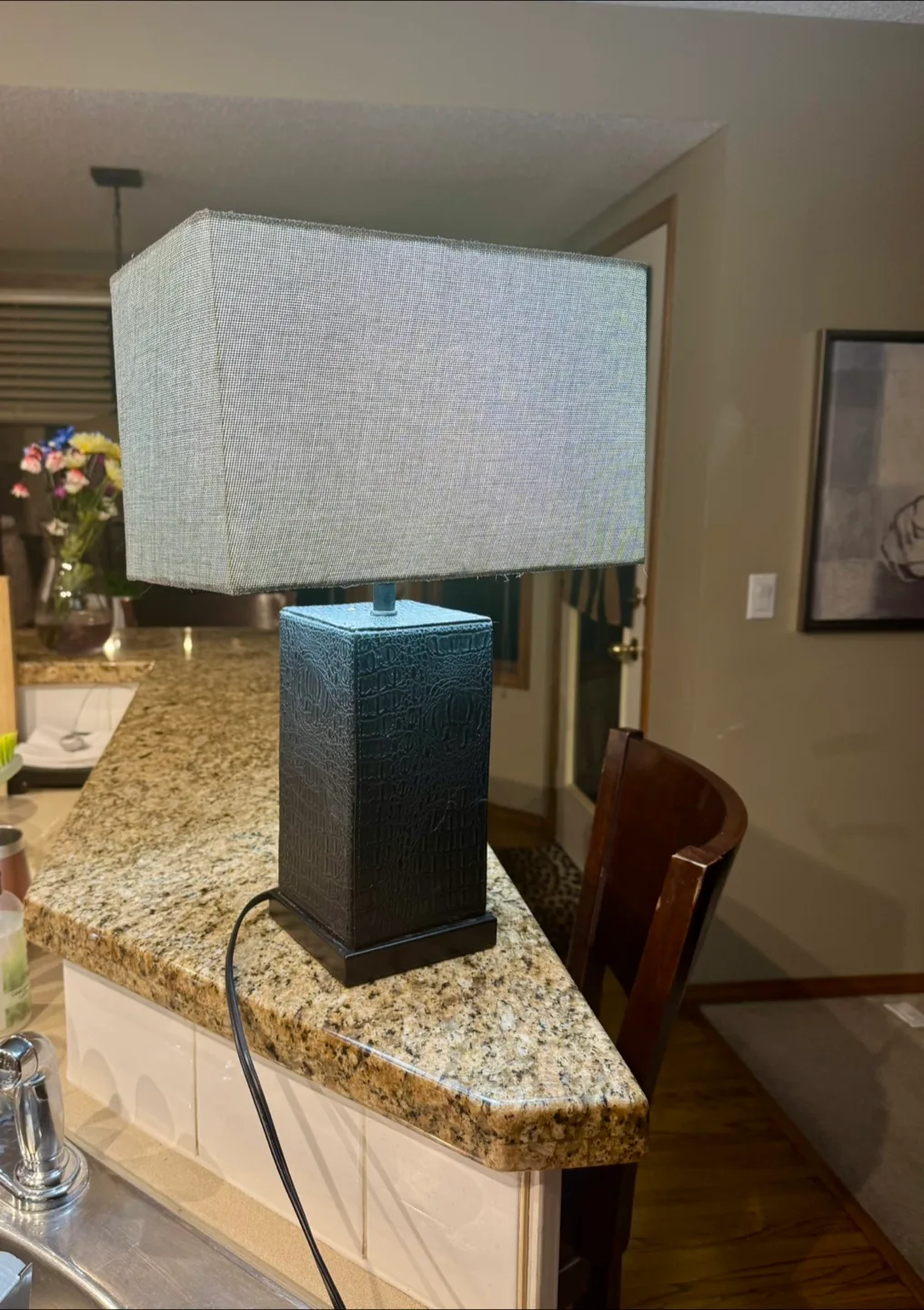 Modern Table Lamp with Grey Fabric Shade thumbnail