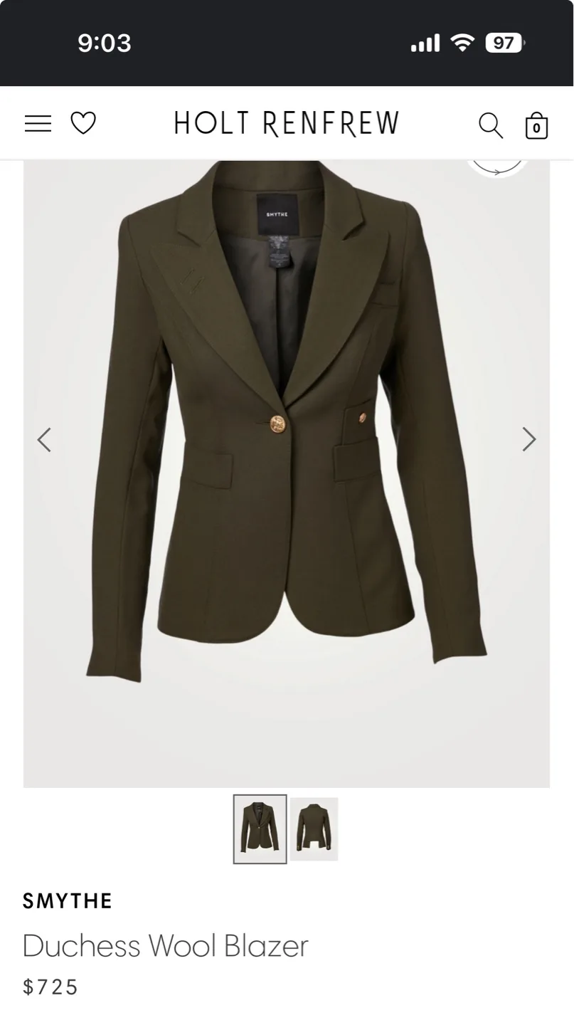 Smythe Duchess Wool Blazer - Forest Green thumbnail