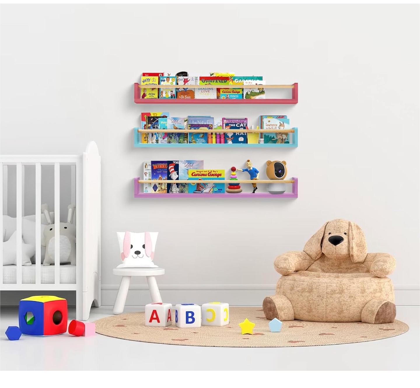 Set of 3 colourful floating shelves for kids books - photo 2