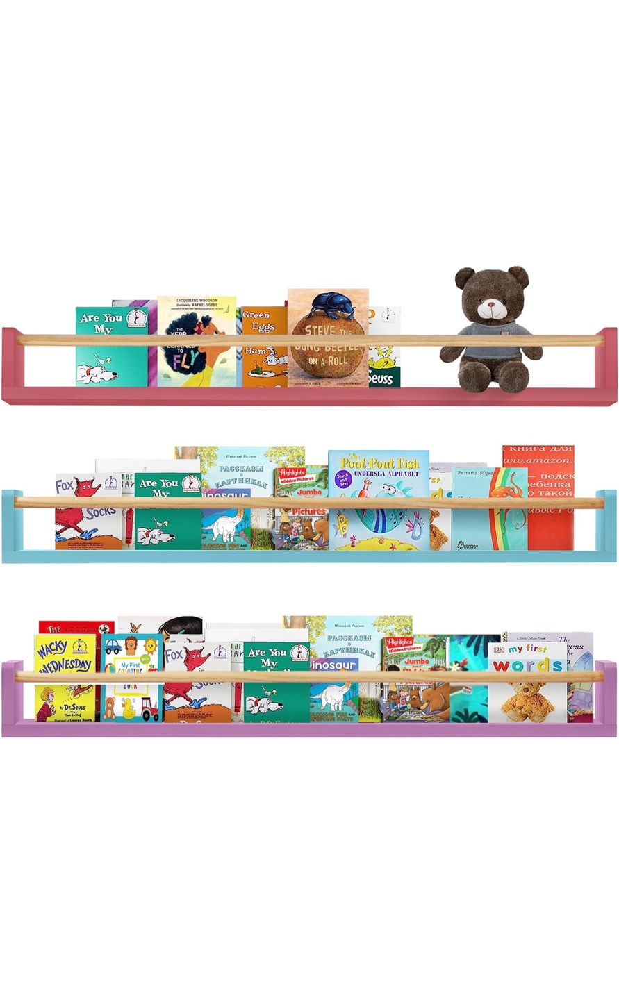 Set of 3 colourful floating shelves for kids books