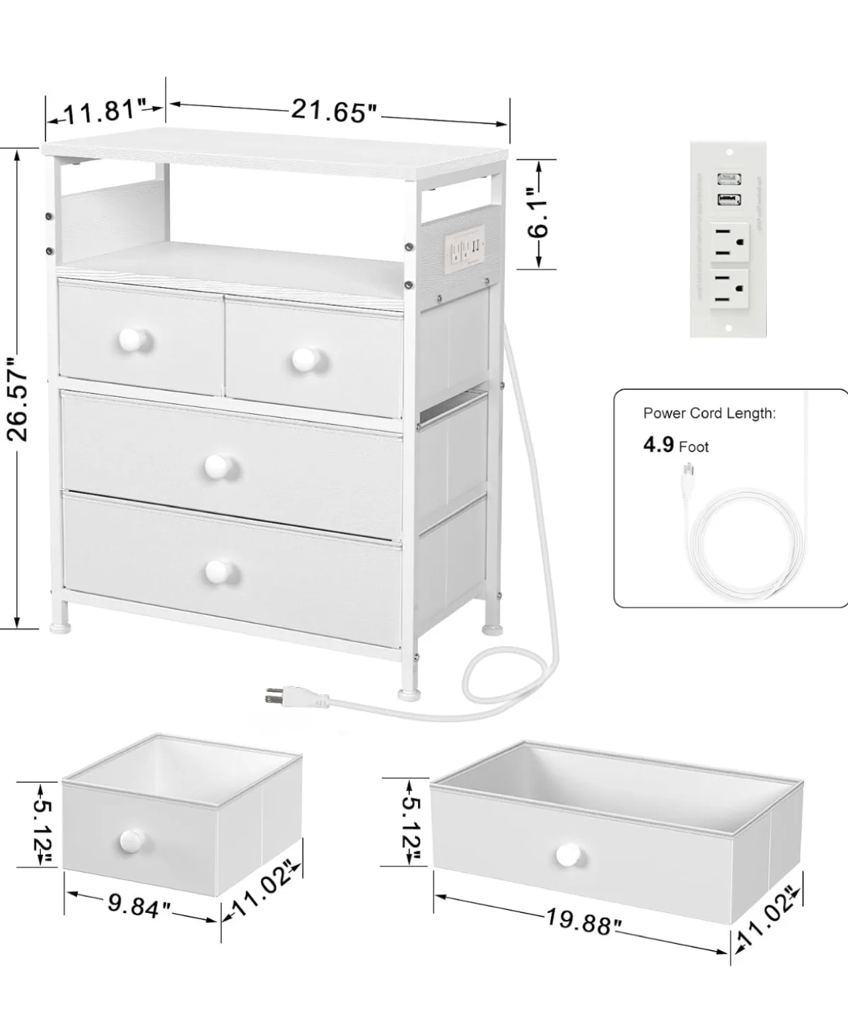 White Nightstand with Built-in Charging Station and LED Lighting image indicator(3)