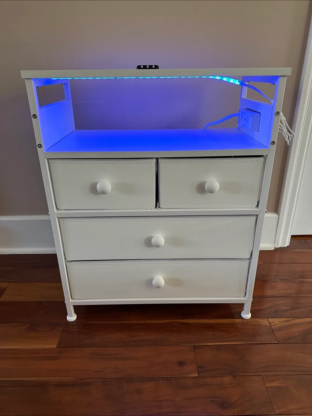 White Nightstand with Built-in Charging Station and LED Lighting image indicator(6)