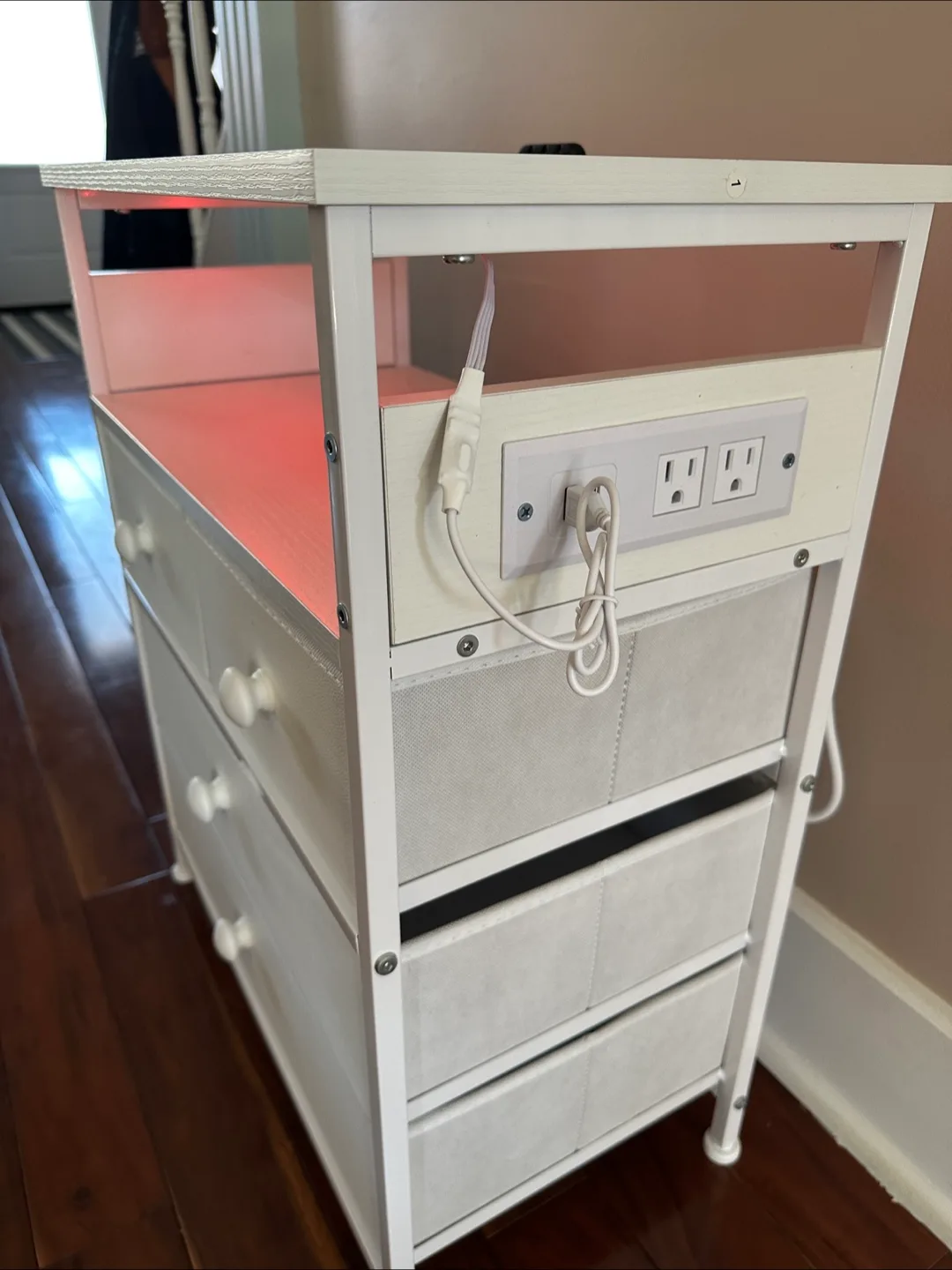 White Nightstand with Built-in Charging Station and LED Lighting image indicator(7)