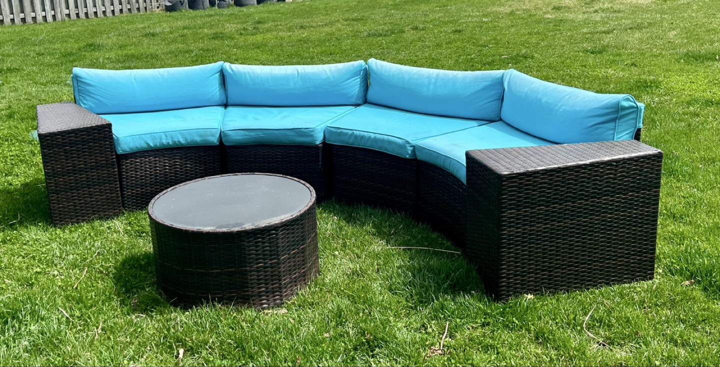 Wicker Outdoor Sectional Sofa Set with Teal Cushions - photo 2