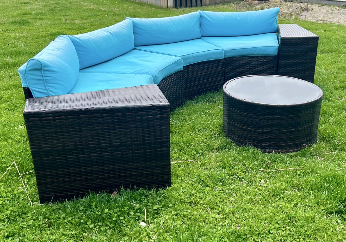 Wicker Outdoor Sectional Sofa Set with Teal Cushions