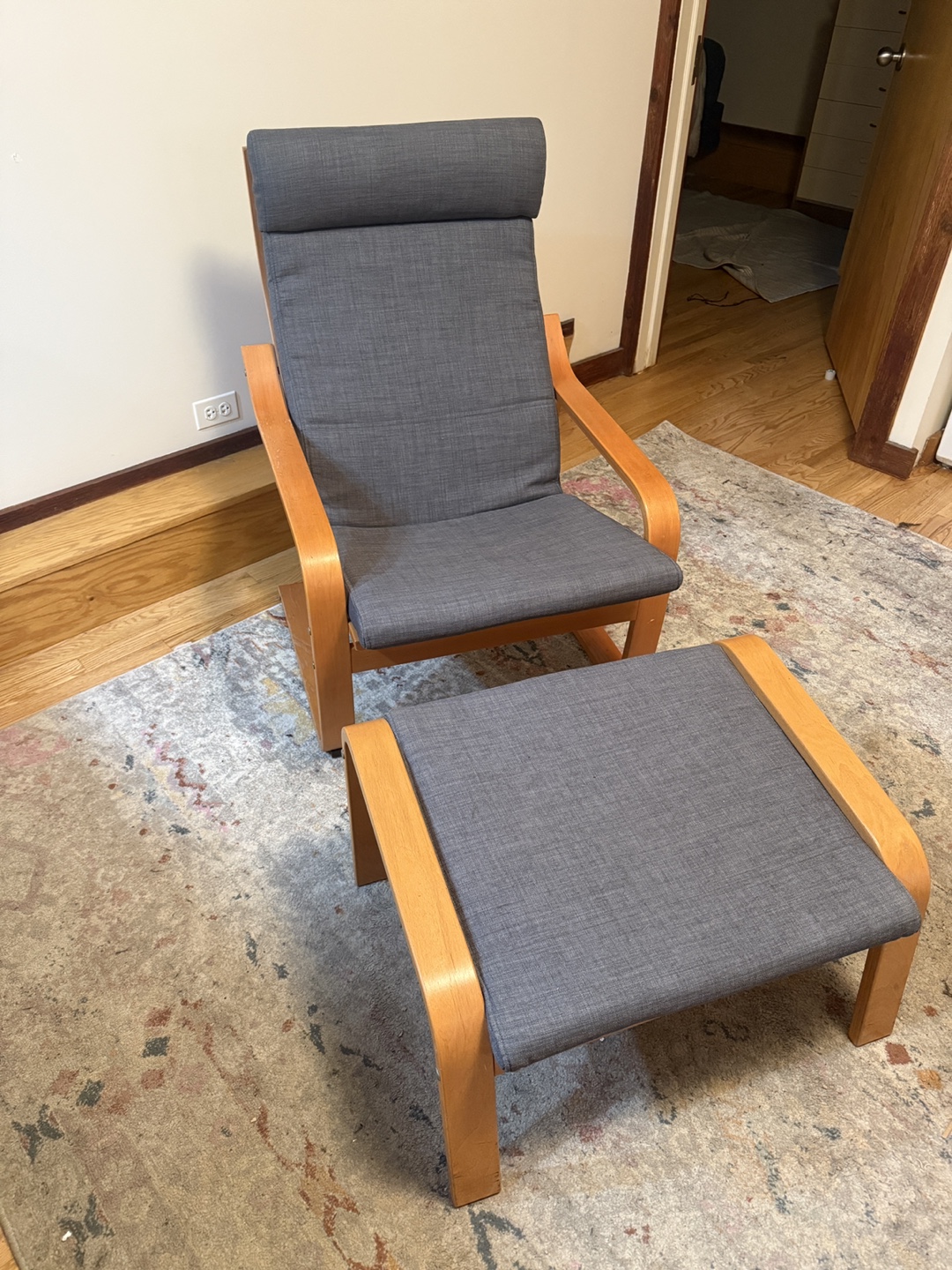 IKEA POÄNG Armchair with Ottoman - Gray
