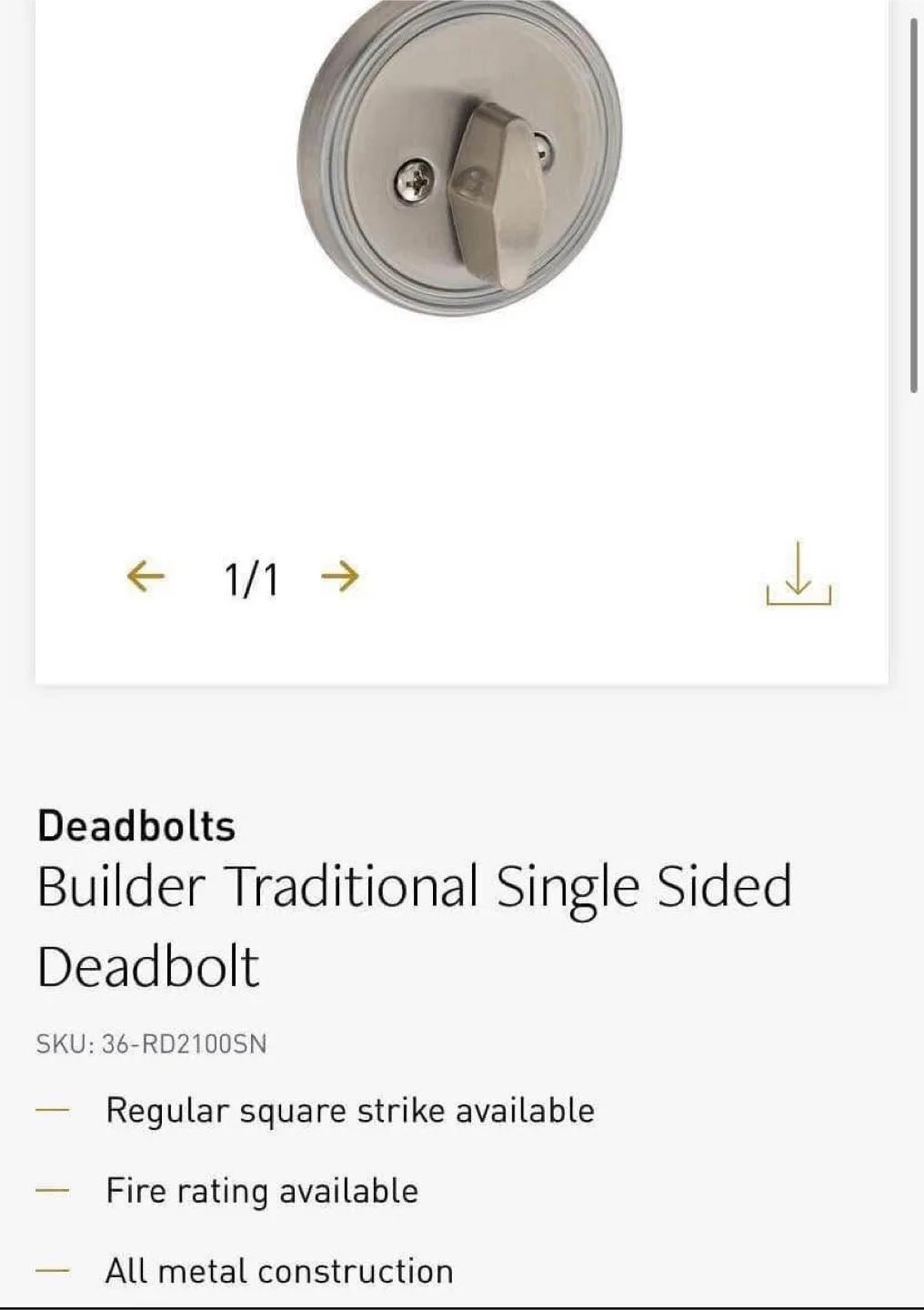 One-Sided Deadbolt Satin Chrome, Taymor 36-2100SC Keyless image indicator(6)