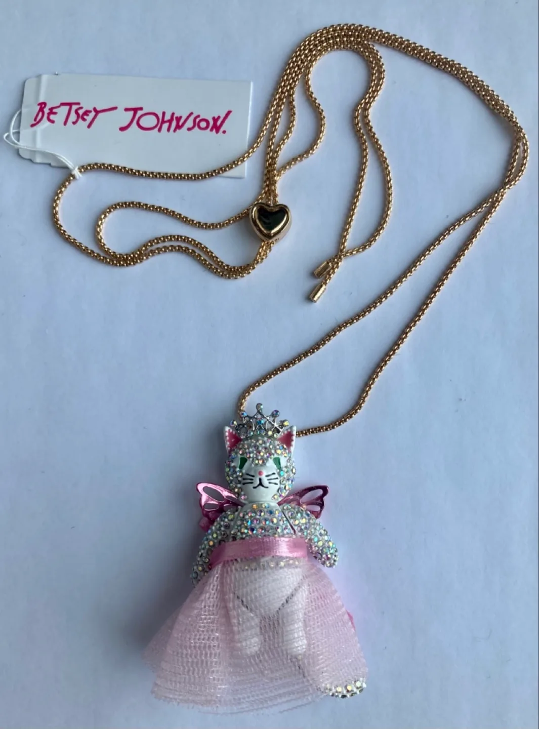 BETSEY JOHNSON Holiday Whimsy Fairy Pendant Pink Cat Necklace image indicator(4)