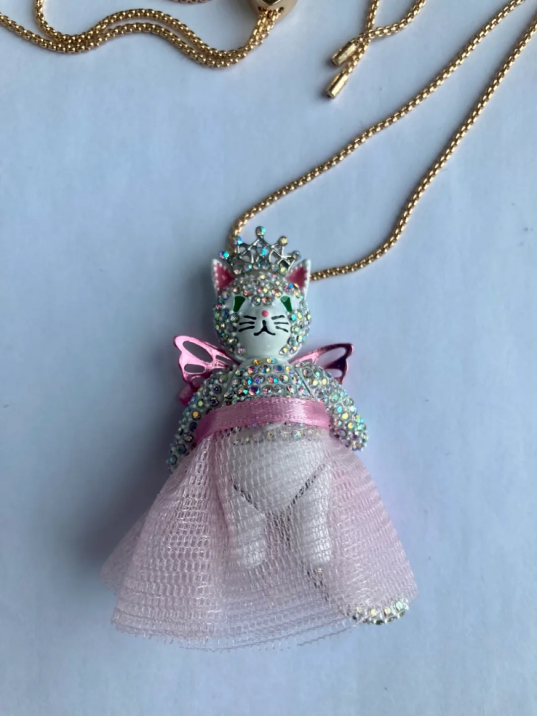 BETSEY JOHNSON Holiday Whimsy Fairy Pendant Pink Cat Necklace image indicator(5)
