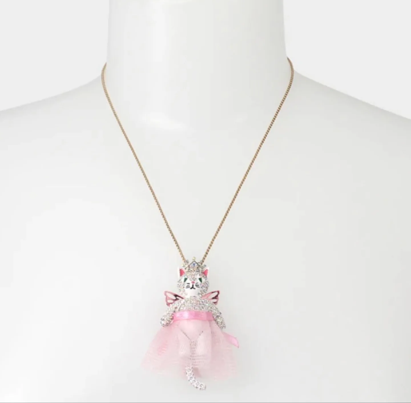 BETSEY JOHNSON Holiday Whimsy Fairy Pendant Pink Cat Necklace image indicator(2)