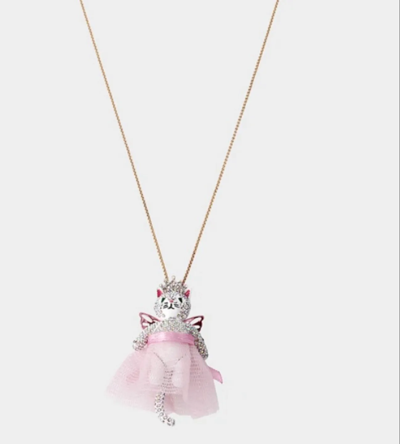 BETSEY JOHNSON Holiday Whimsy Fairy Pendant Pink Cat Necklace image indicator(3)