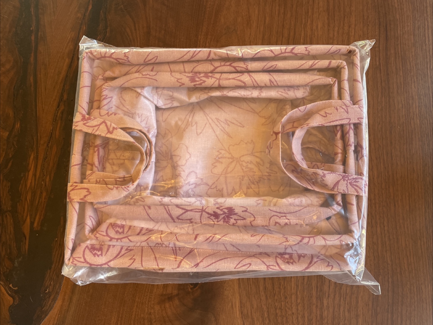 3-Piece Blush Pink Floral Storage Basket Set