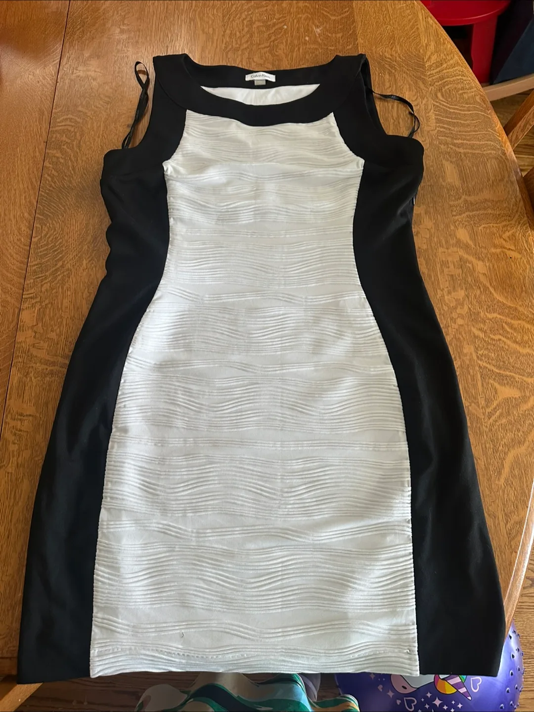 Calvin Klein Black and White Sleeveless Dress Size 14 thumbnail