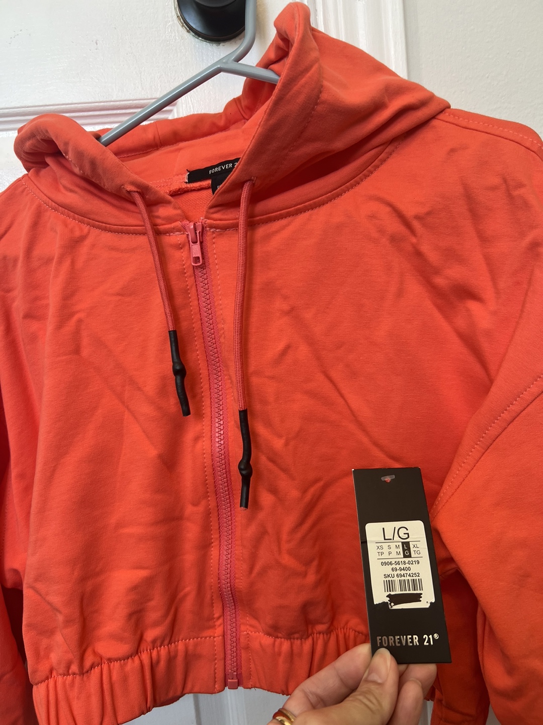 Forever 21 Orange Cropped Zip-Up Hoodie and Joggers Set