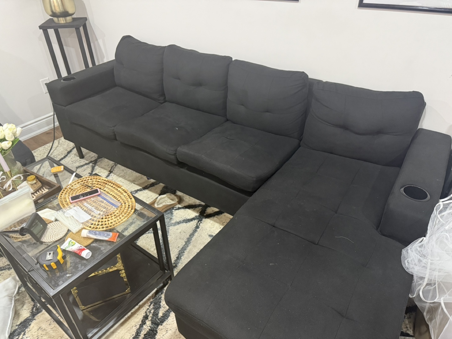 Black L-Shaped Sectional Sofa