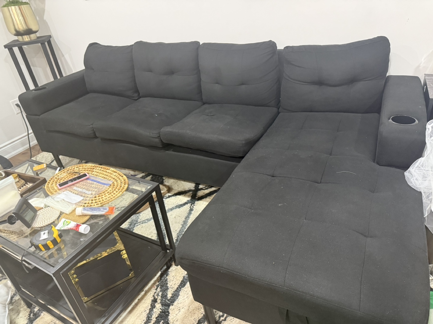 Black L-Shaped Sectional Sofa - photo 2