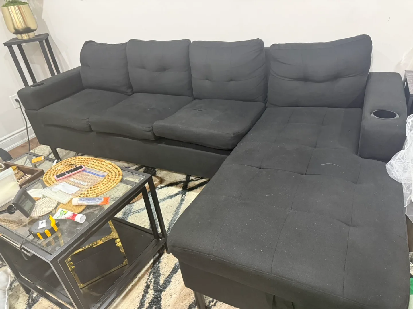 Black L-Shaped Sectional Sofa image indicator(2)