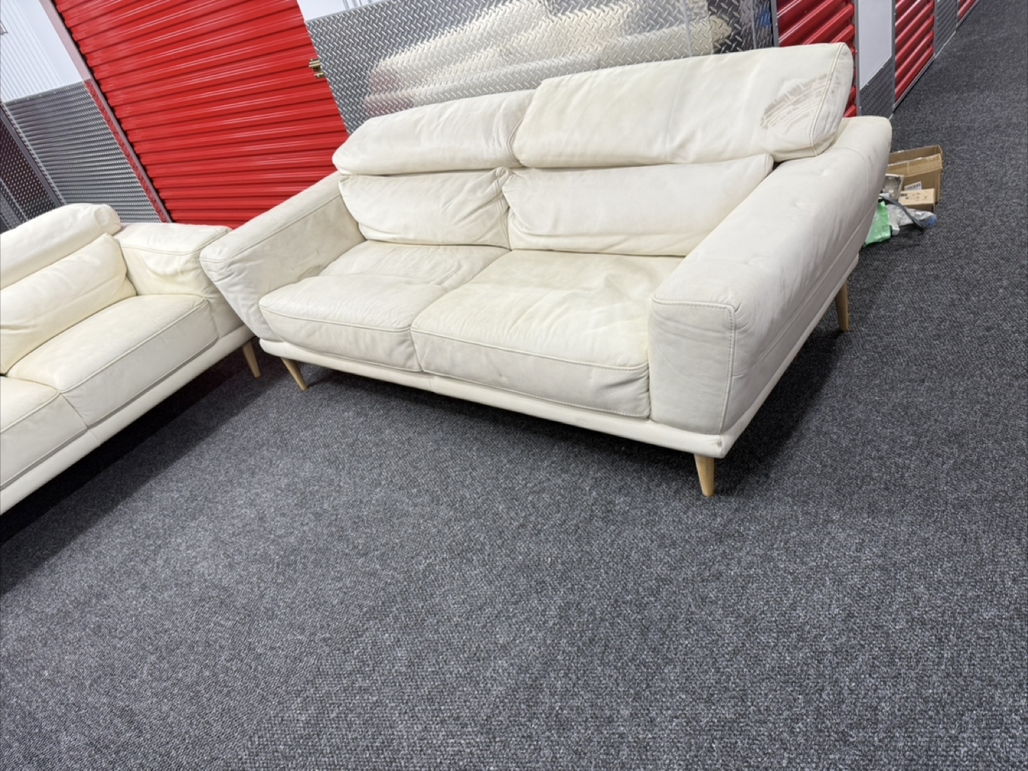 White Leather Sofa Set - photo 3