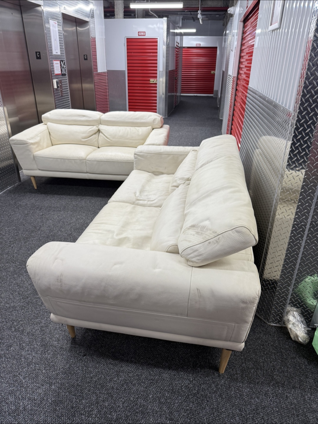 White Leather Sofa Set - photo 5