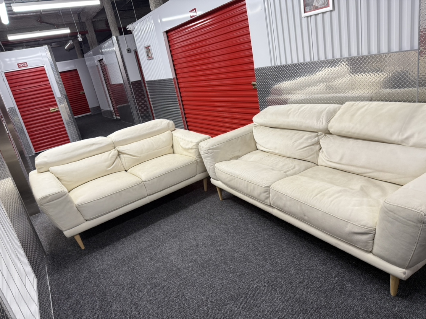 White Leather Sofa Set - photo 2