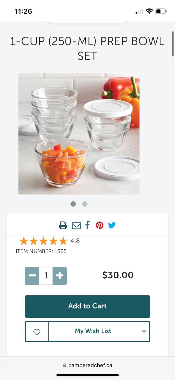 Pampered Chef 1-Cup Prep Bowl Set