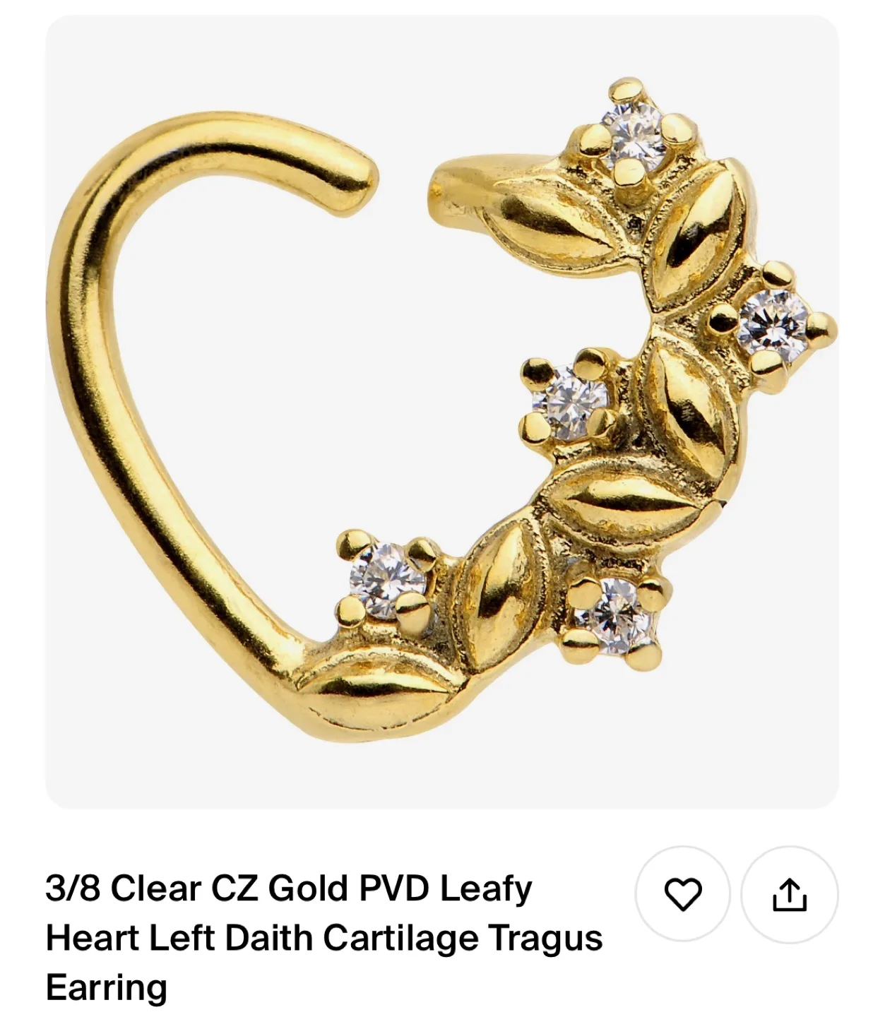 Body Candy Gold Leafy Heart Daith Earring image indicator(3)