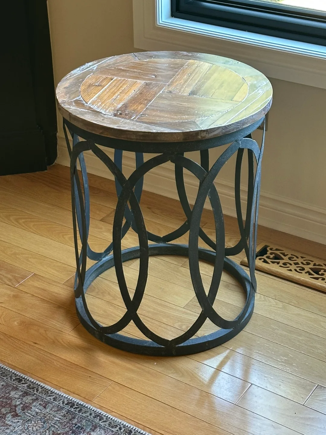 Round Wooden Top Accent Table with Metal Frame thumbnail