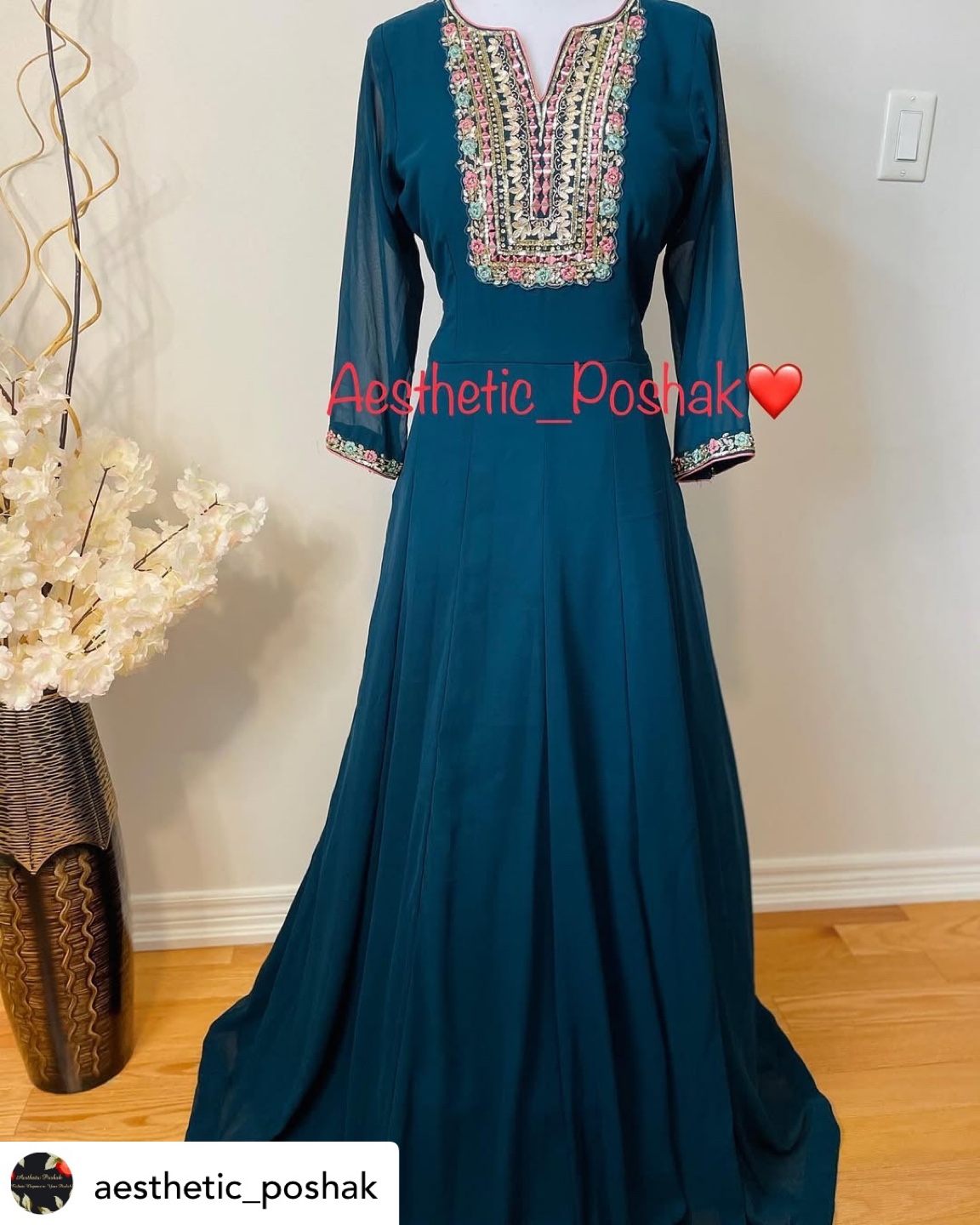 Embroidered Maxi Dress with Dupatta - photo 2